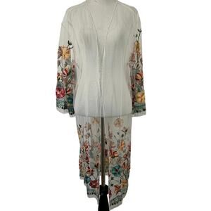 Shein Women Sheer Embroidered Boho Kimono Top White Festival Boho Fairy Size XL